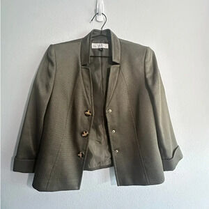 Tahari Arthur S Levine Womens Blazer Jacket Olive Green Three Button Textured